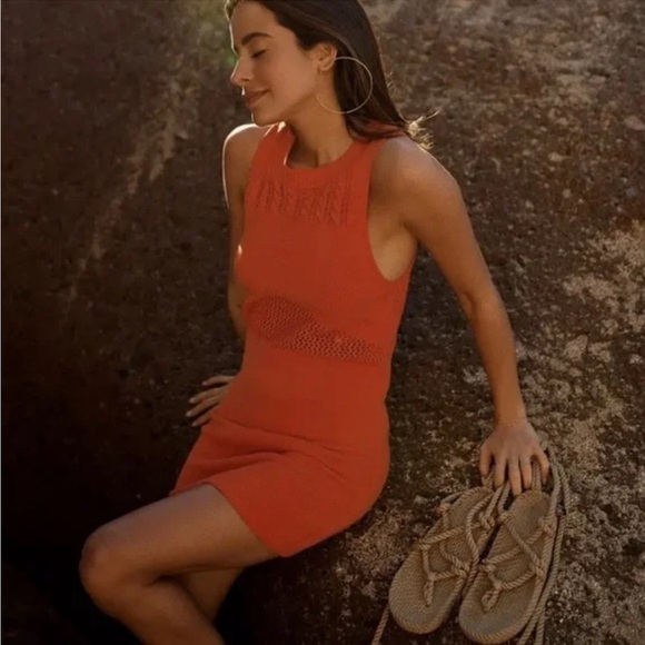 NEW Zara Orange Knit Mesh Mini Dress - Picture 8 of 12